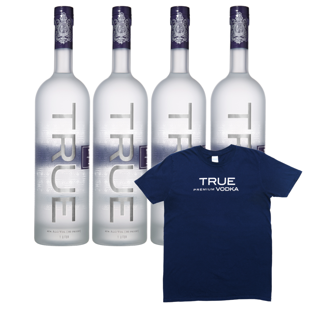 True Vodka 750ml (4-Pack with Free Shipping & Men T-shirt)