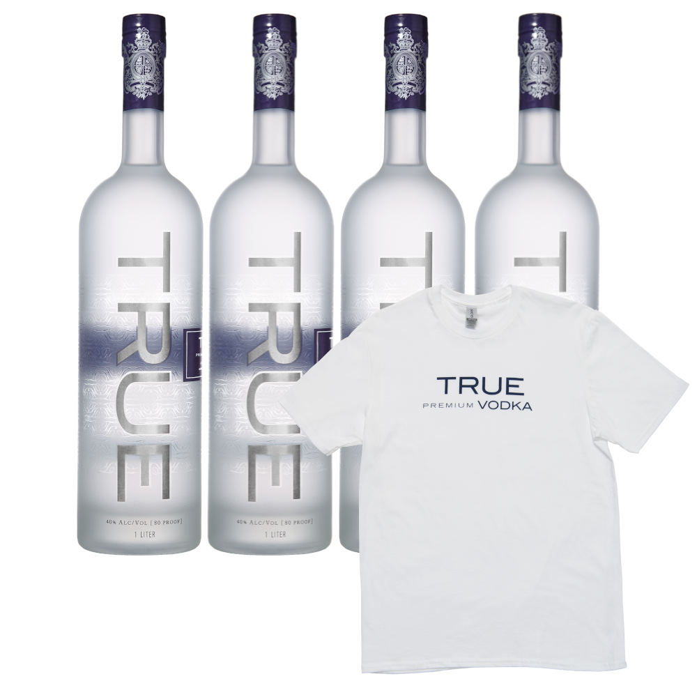 True Vodka 750ml (4-Pack with Free Shipping & Men T-shirt)
