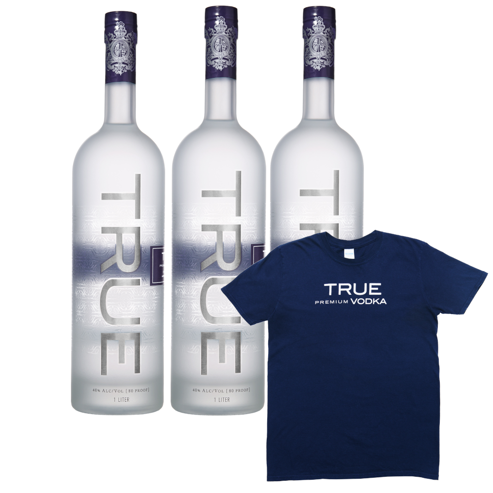 True Vodka 1L (3-Pack with Free Shipping & Men T-shirt)
