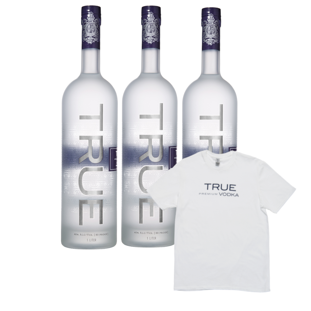 True Vodka 1L (3-Pack with Free Shipping & Men T-shirt)